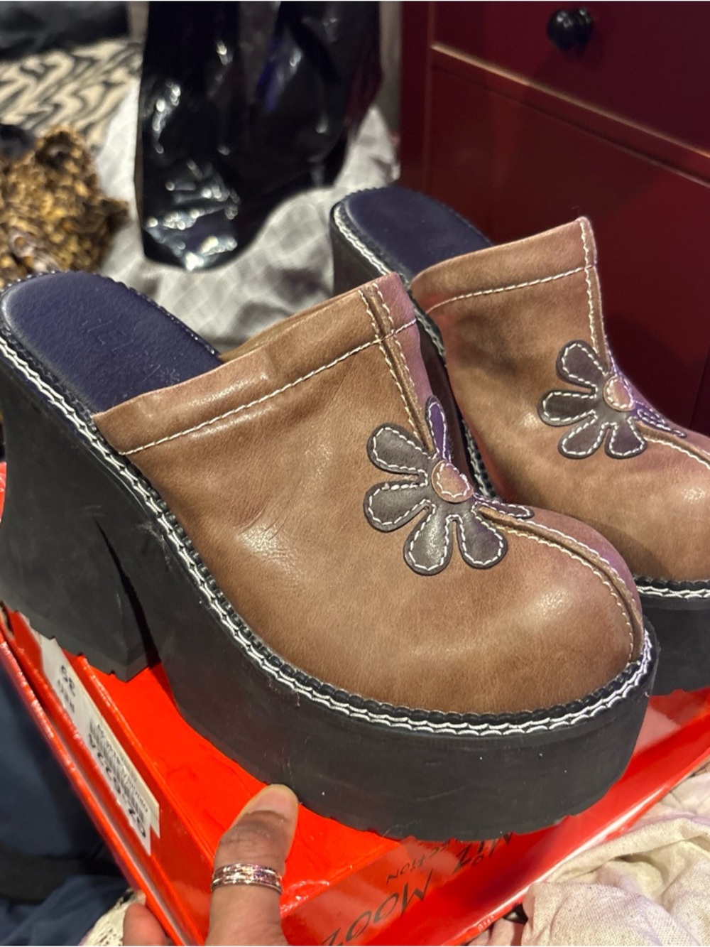dELiA*s Brown Platform Mule Clogs with Daisy Appliqué